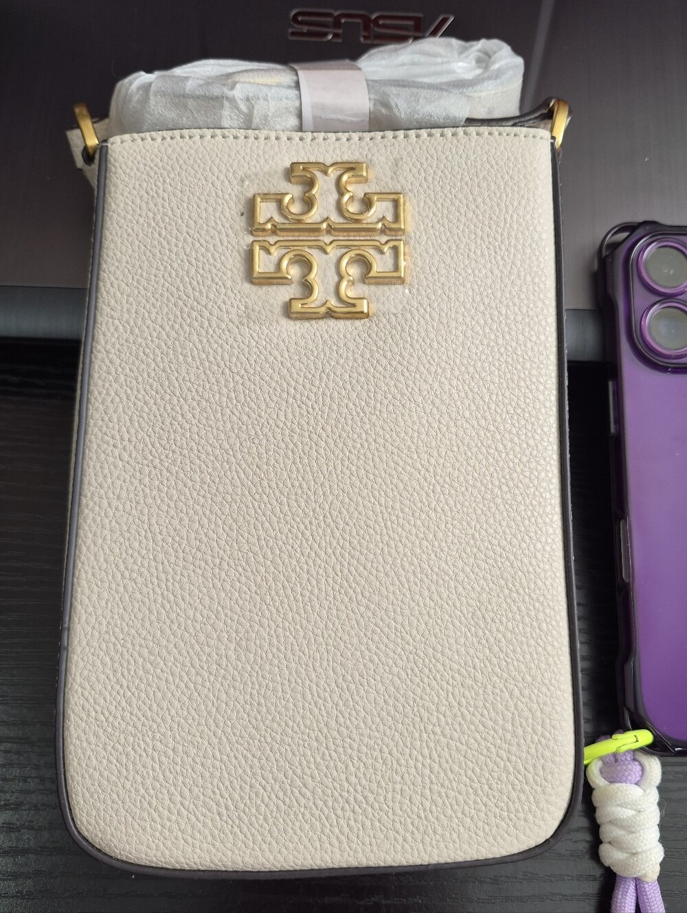 Tory Burch Cream Crossbody Phone Bag - Gold Hardware